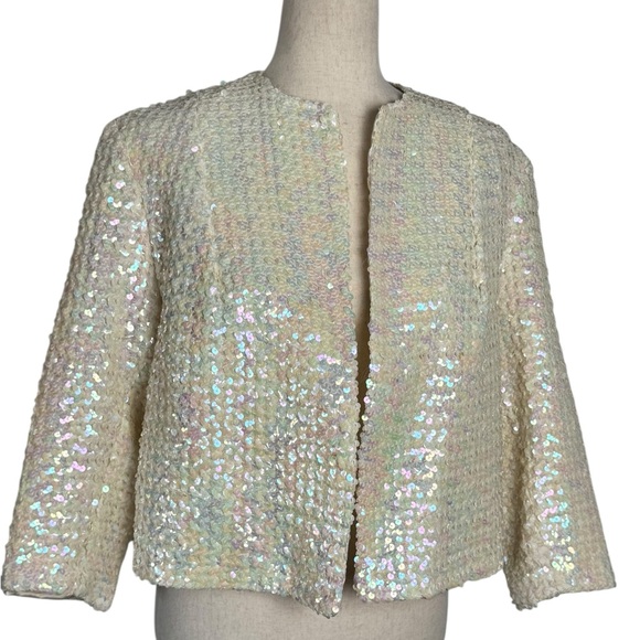 60’s vintage iridescent Sequin Embellished Cream Jacket evening wedding guest - Picture 1 of 10